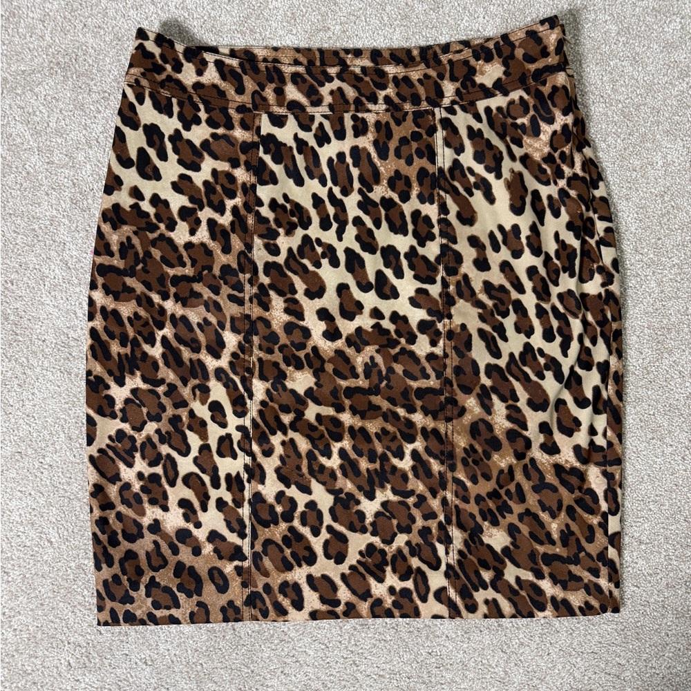 Vintage Cache Animal Print Pencil Skirt w Double Back Vent size 8 - EUC